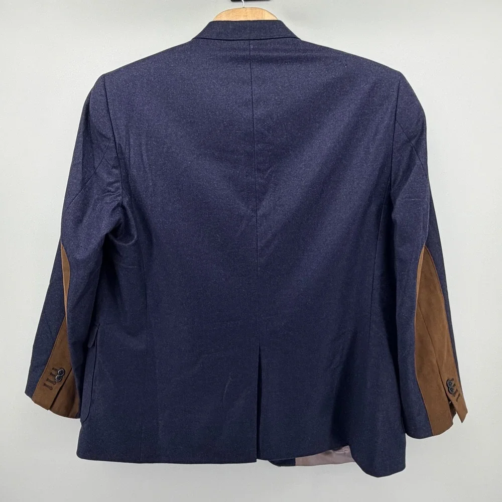 JB Britches Sport Coat Mens 52 L Navy Loro Piana Wool Cashmere Suede Elbow Patch